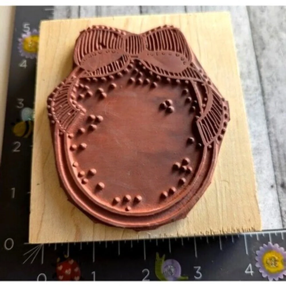 Colorado Circle Oval Frame Bow Ribbon Rubber Stamp Wood #B7